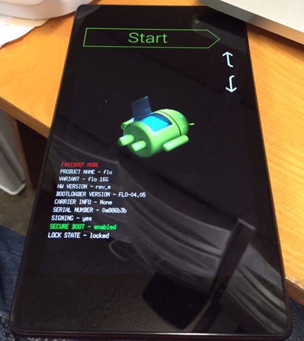 nexus bootloader screen